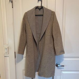 Eileen Fisher Taupe Shawl-Collar Wool Blend Trench Coat